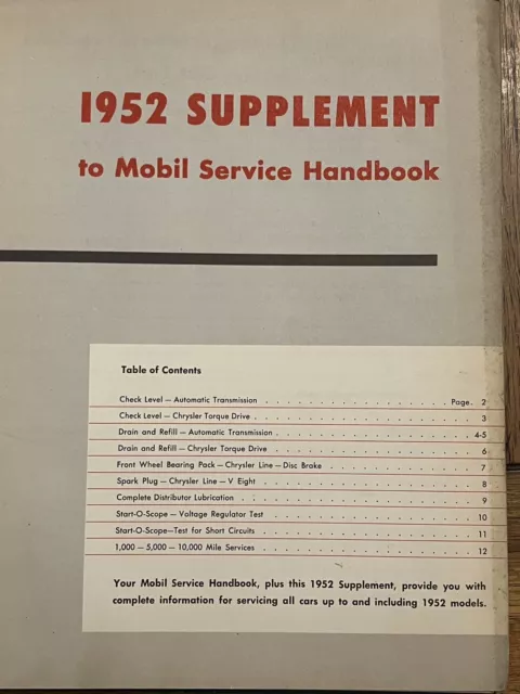 Vintage 1950s MOBIL Service Handbook with 1952 Supplement- Gas Oil Collectable 3