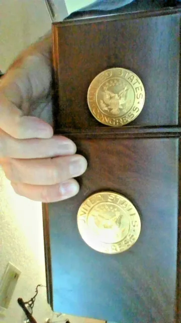 United States Congress " Dark Wood Bookends " With Brass Seal 5" X 6.5"