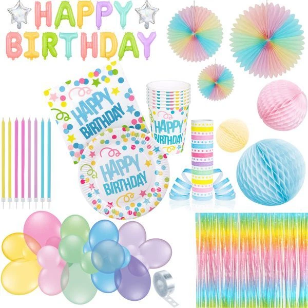 Déco Anniversaire Vert Beige 17 Pièces - Banner Happy Birthday, Pompons, Guirlande - Fille Et Garçon