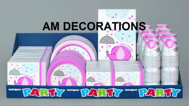 Pink Umbrellaphants Baby Shower Boy Party Decorations Tableware, Games
