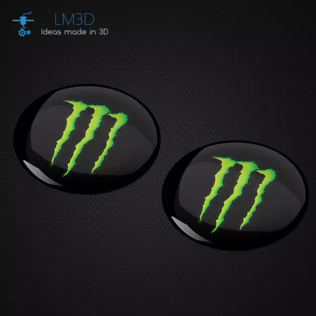 2 PEZZI ADESIVI 33mm RESINA GEL TARGA RILIEVO PER MONSTER ENERGY