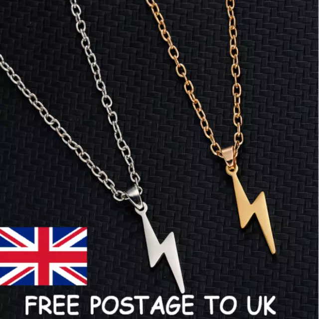 LIGHTNING BOLT PENDANT NECKLACE Mens Ladies Unisex (David Bowie Aladdin Sane)