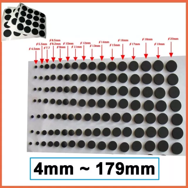 Bumpones de silicona para pies de goma negros redondos autoadhesivos círculo antideslizante 4-179 mm