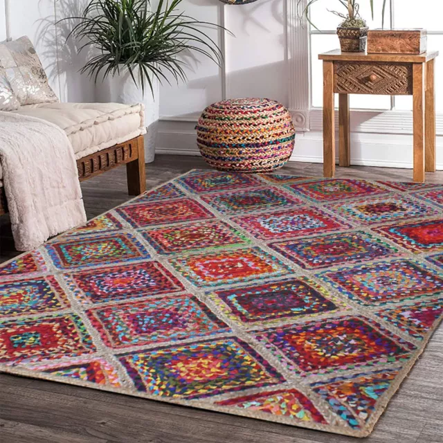 Hand-Braided Coton Jute Zone Tapis Salle à Manger Beige Kilim Extérieur Patio