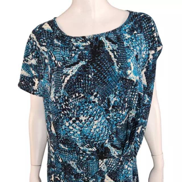 Attitudes by Renee Crepe Reptile Printed Asymmetric Top Blue Teal X-Small NWT 2