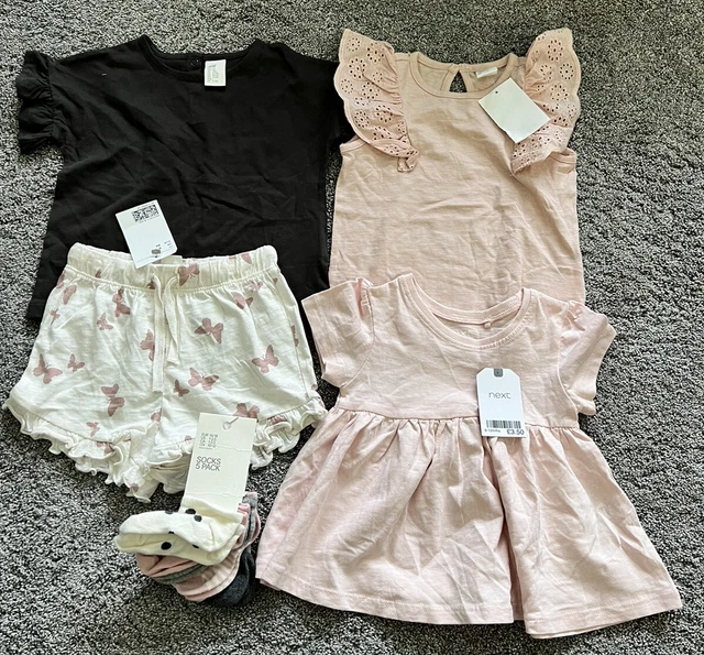 Bnwt New Baby Girl Summer Bundle 9-12 Next H&M Pink Dress Outfit Socks Top