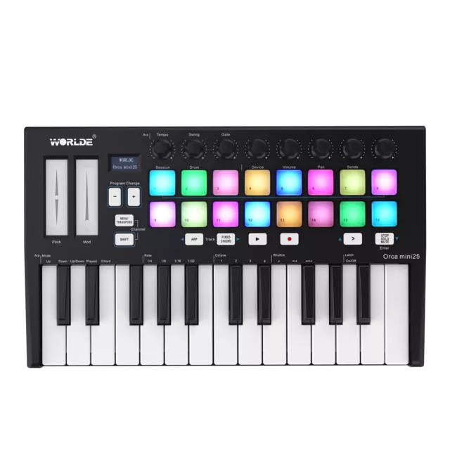 WORLDE Orca mini25 Portable 25- USB MIDI Keyboard Controller with 16  V1I0