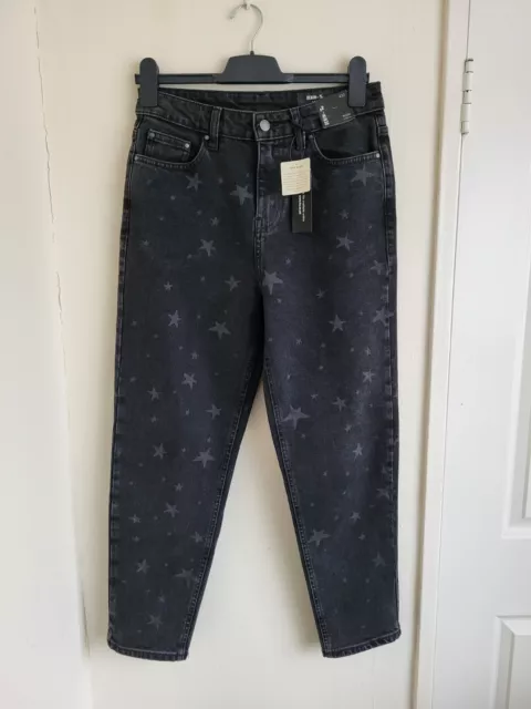 Tu Ladies Mom Denim Jeans Size 10 Black Stars Stretch Straight Leg BNWT