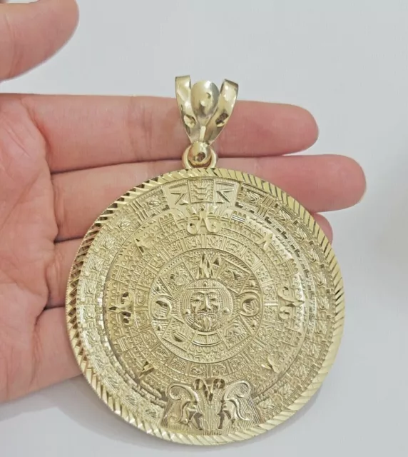 Designer Aztec Mayan Calendar Big Men's Charm Pendant 14K Yellow Gold Plated