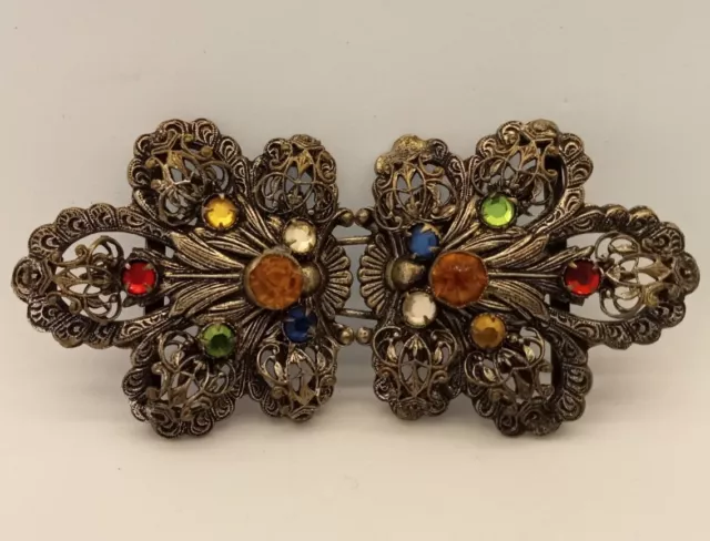 Vintage Decorative Rhinestone Metal Filigree Belt Buckle