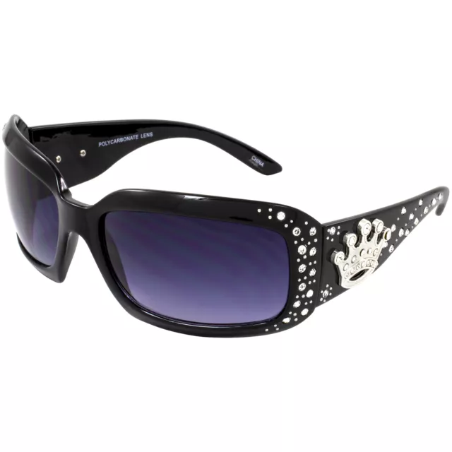 Rodeo Queen Gloss Black Western Motorcycle Sunglasses for Women with Bling