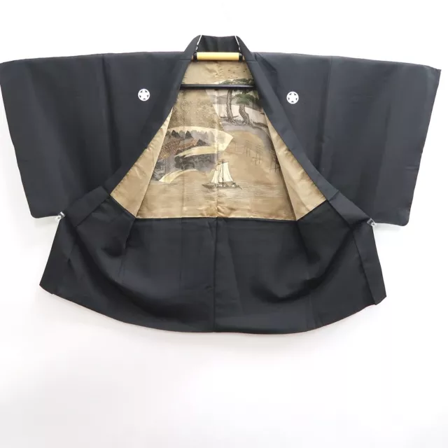 9384G1 Silk Vintage Japanese Kimono Men's Haori Zen Temple Landscape