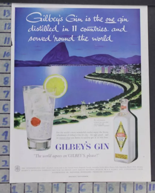 1957 Gilbeys Gin Rio De Janeiro Bay Brazil Coast Vacation Vintage Art Ad  Ct78