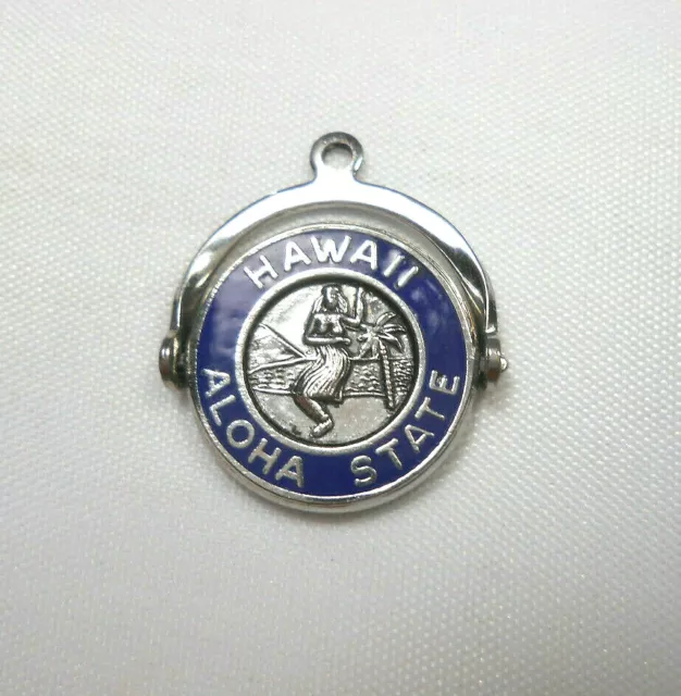 Vintage Sterling & Enamel Hawaii Aloha State Movable Disc Charm