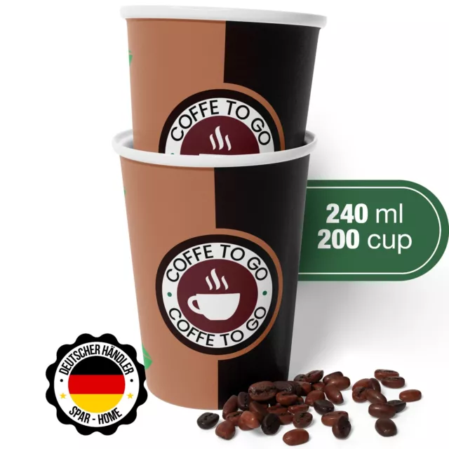 Pappbecher 200ml - Einweg Kaffeebecher Becher to Go für Coffee Tee Einwegbecher