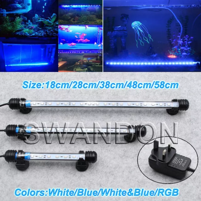 LED Aquarium Fish Tank Lighting Submersible Strip Bar With Blue White RGB Color