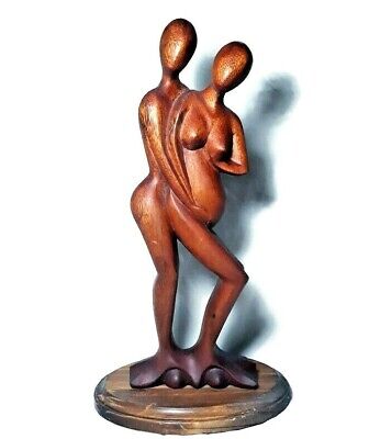 Hand Carved Wooden Statue Pregnant Woman Wood Sculpture of Couple Lovers Family