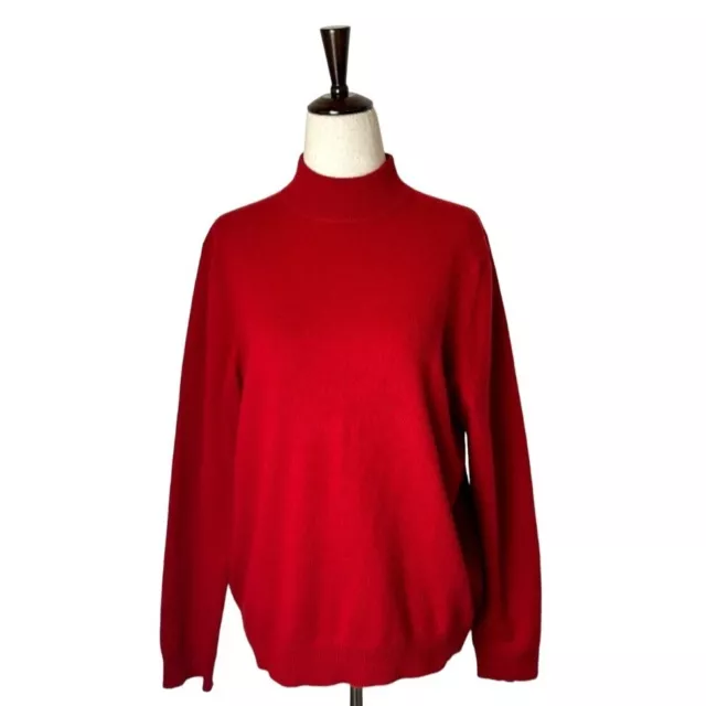 Charter Club Red Cashmere Mock Neck Long Sleeve Pullover Sweater Size LP