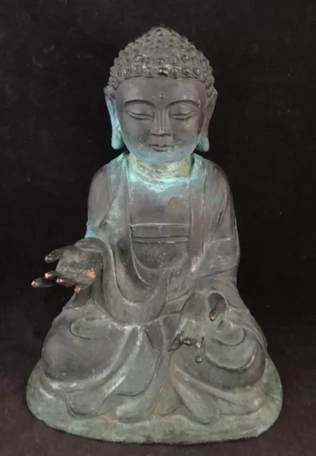Antique Chinese Bronze Seated Buddha in the Varada Mudra – 10” t. x 7 ½” w.