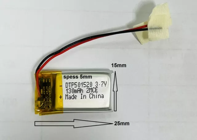 Batterie a litio di polimero 130mAh 3.7 v per device lenti gps,cuffie,bluetooth