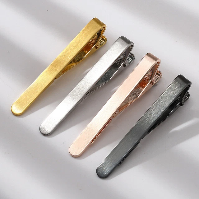 2 x cravatta uomo metallo argento oro clip supporto semplice chiusura sottile Ba