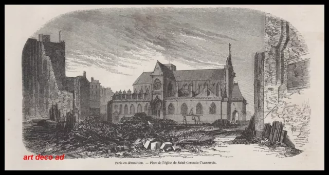 Gravure Place De L' Eglise De Saint Germain L'auxerrois  Paris 1856 - 2H