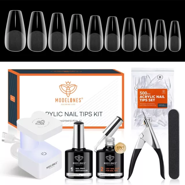 Nail Tips And Glue Gel Kit 500Pcs Nageltips Nail X Extension 4In1 Set Full Cover