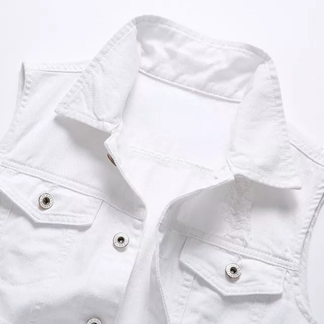 Denim da Uomo Gilet Top senza Maniche Cappotto Giacca Biker Jeans Bianco Punk