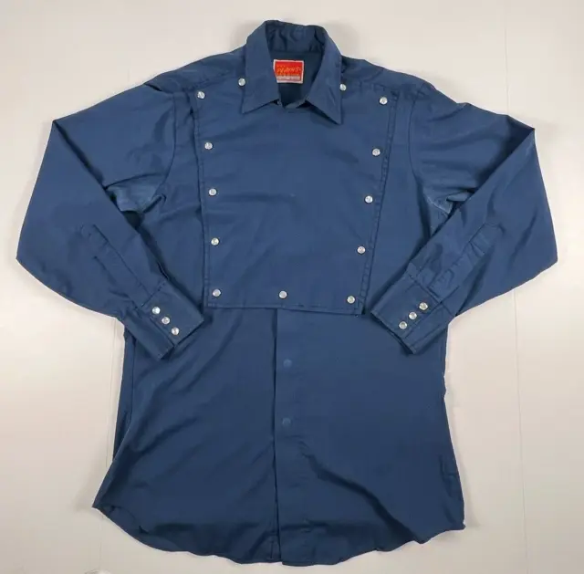 Ely Plains Western Shirt Mens Med Blue Bib Pearl Snap Rockabilly Cowboy USA Vtg
