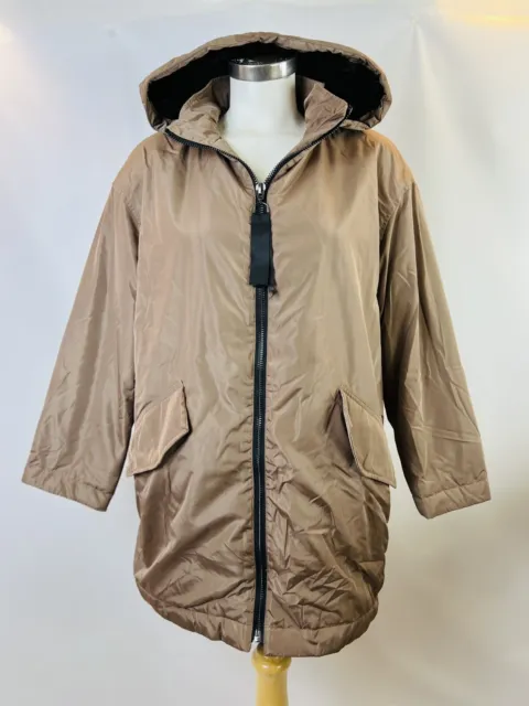 Asos Jacket Women's  6 Brown Hooded Parka Outdoor Casual Black Fur w/ Pockets