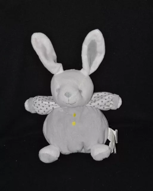 Peluche doudou lapin boule OBAIBI OKAIDI blanc gris étoiles grelot 18/28 cm TTBE