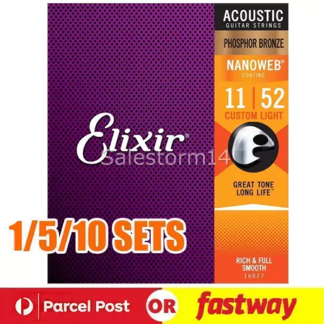 Elixir Nanoweb 11-52 Phosphor Bronze Acoustic GUITAR STRINGS Custom Light 16027!