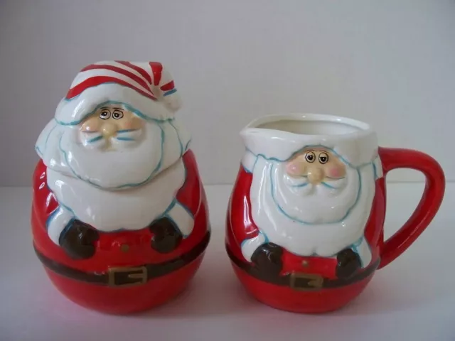 Santa Claus Sugar & Creamer Ceramic Christmas Handpainted Holiday