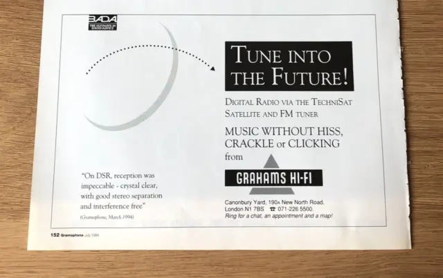 (STG)Jul1994 Pg152 Advert 5x8" Grahams Hi-Fi - TechniSat Satellite & FM Tuner