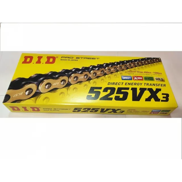 DID PRO-STREET 525 VX3 X-RING MOTORCYCLE CHAIN (GOLD/BLACK) 124 LINKS Rivet Link 2