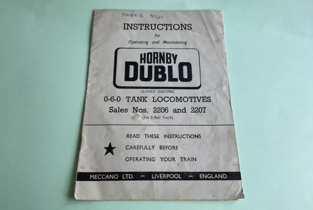 Hornby Dublo Instructions For 2 Rail 0-6-0 Tank Locomotives Nos. 2206 & 2207