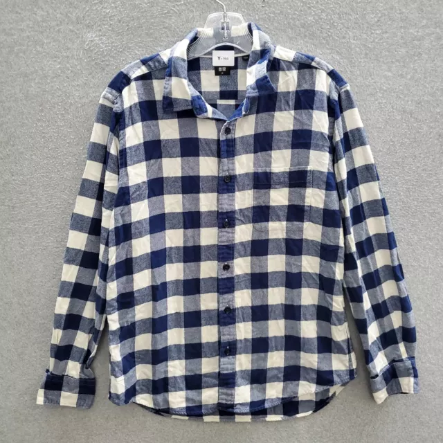 Uniqlo Men Button Up Shirt Medium Navy Plaid Flannel Long Sleeve Collar