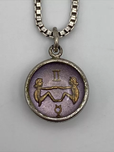 Vintage 925 Gemini Lucite Zodiac Bubble Pendant Charm on 20" Chain Astrology