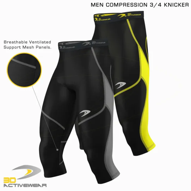 Mens Compression Tights Skin Tight Pants Three Quarter Base Layer Shots 3/4 Legg