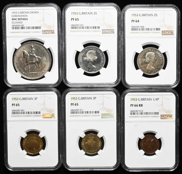 GREAT BRITAIN 1953 Elizabeth II Coronation Proof, plus UNC Crown, Mixed NGC Lot