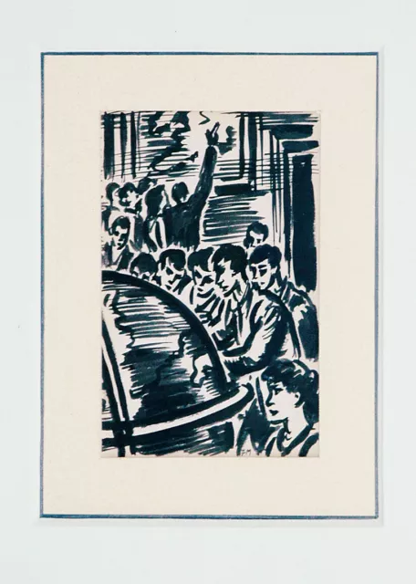 Frans Masereel 1898-1972: Tuschezeichnung 1948 Studenten Universität Geografie