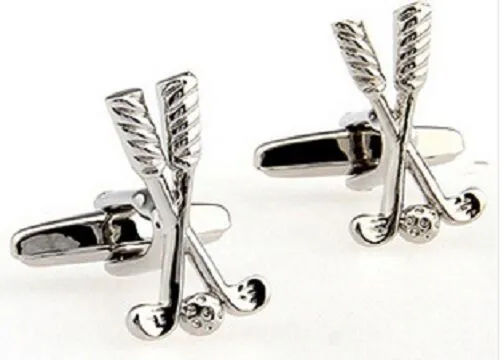 New Pair Silver Golf Ball & Club Cufflinks  Player Golfer Sports Clubs Shirt