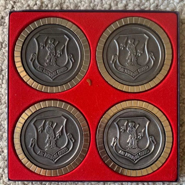 Air National Guard Heavy Pewter Coasters Set Of 4 in Box.