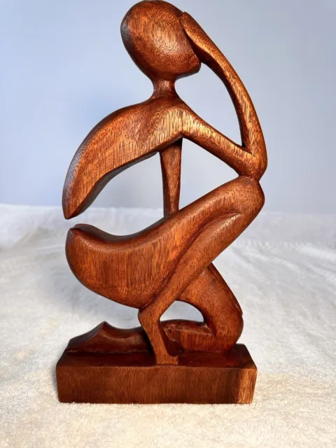 MCM 50’s / 70’s Abstract Wooden Sculpture Exotic Thinker Art Statue Hand Carved