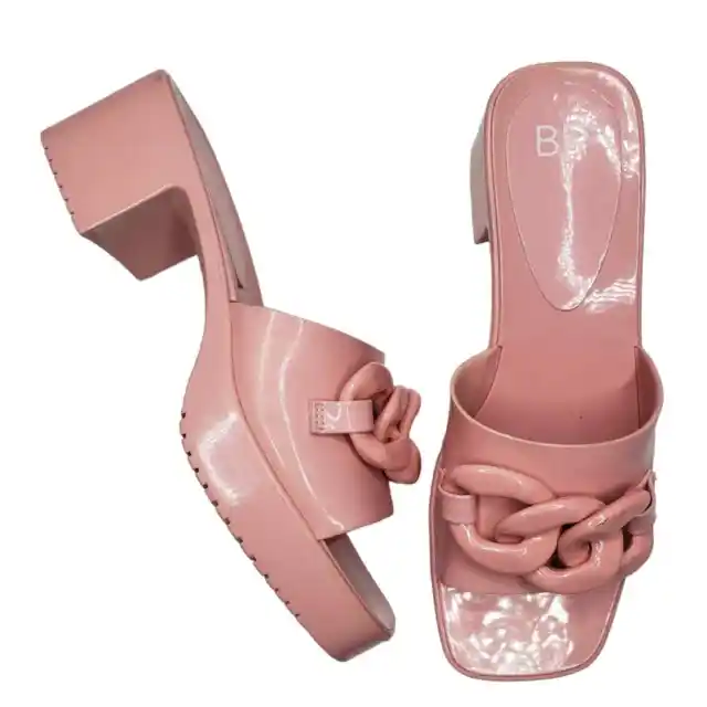 BP. | Lollie Bubblegum Pink Vegan Patent Square Open Toe Block Heels Women's 8