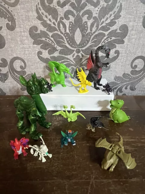 Mixed Lot Dragon Figures Plastic Animals Mini Jade Colored Skeleton Red Green