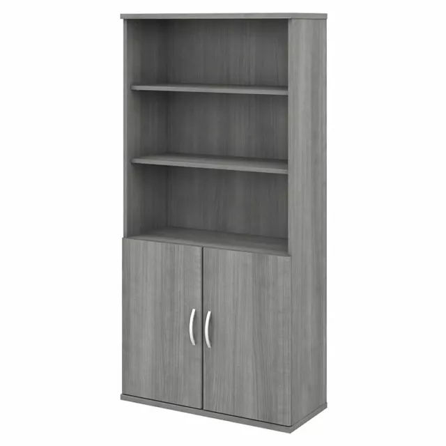 Bush Business Furniture Studio C 5 Shelf Bookcase with Doors in Platinum Gray