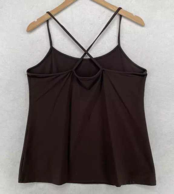 EILEEN FISHER Tank Top L Washable Stretch Crepe Cami Cross Back Shell Brown USA 3