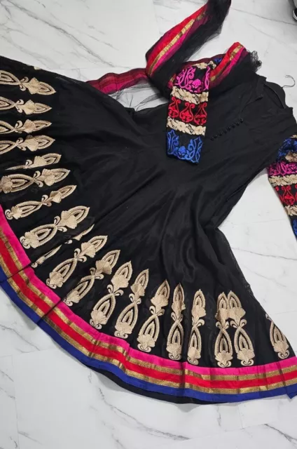 Indian Pakistani Party Wedding Dress Anarkali Style Embroidery Work Size M BLACK 2