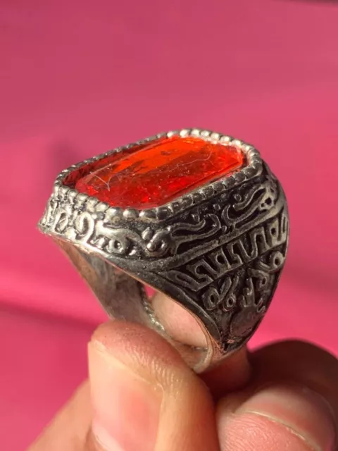 RARE CRUSADER Knight Templar Silver Ring Carnelian Stone Red Artifact Antiquity